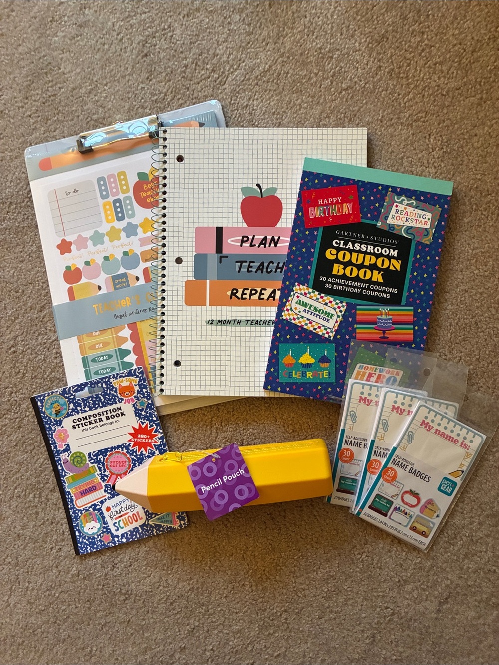 Teacher Planner & Classroom Supplies - Eight Pieces